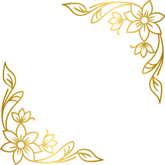 Wall Mural - Golden floral corner border, gold hand drawn doodle style corner border frame with flowers