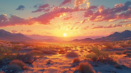 Wall Mural - Illustrate the serene calm of a desert at sunset, where the stillness speaks volumes