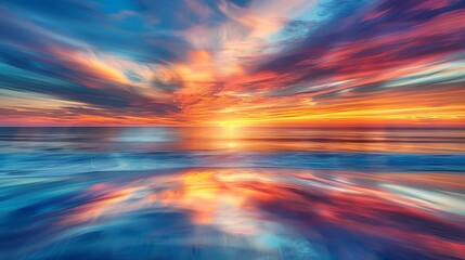 Canvas Print - Showcase a golden sunset over the ocean, where the horizon blurs into a mirror of colors, celebrating the day's end