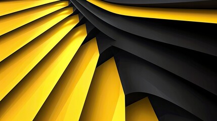 Wall Mural - Modern black yellow abstract background. Minimal. Color gradient. Dark. Web banner. Geometric shape. 3d effect. Lines stripes triangles. Design. Futuristic. Cut paper or metal effect - generative ai