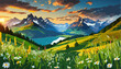 Alpine landscape with beautiful mountains and flowers, Ai generated