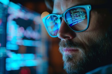 Close-up of a software developer coding on a computer screen