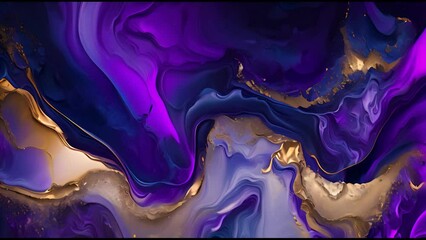 Canvas Print - Abstract gold and purple paint smear waves, marble texture effect, modern art horizontal background. AI generative image.