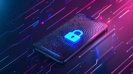 Personal data protection , digital fingerprint trace, a padlock, know your customer, kyc, Cybersecurity, Digital Lock on Technology Network Data Protection Background, smartphone symbol. Generative Ai