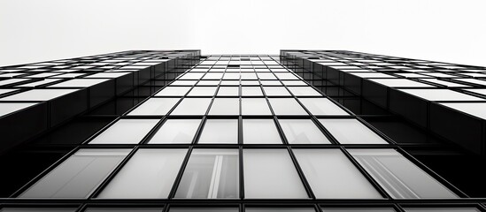 Poster - This photo showcases a striking black and white-toned office building with a remarkable amount of windows, creating a captivating and unique facade.