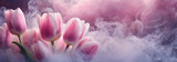 Fototapeta Tulipany - Tulipany różowe wiosenne kwiaty, puste miejsce