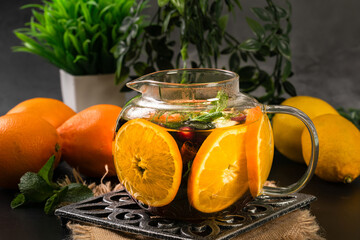 Fruity tea in a glass tea pot