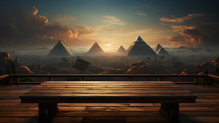 empty table wooden with landscape egypt background