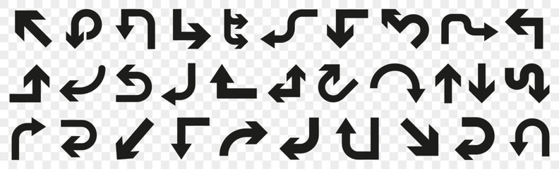 Leinwandbilder - Black traffic arrow for app. Simple arrow icons in black. Arrow template set. Arrow icon collection. Set of black direction arrow signs.