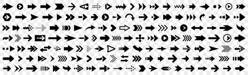 Aufkleber - Arrow icon collection. Set of black arrow signs. Black arrow cursor for app. Simple arrow icons in black. Arrow template set