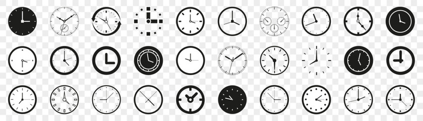 Wall Mural - black clock icon collection on a white background. deadline clock icon collection. set of stopwatch,