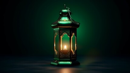 Sticker - Lantern with Arabic lanterns on dark background. 3D rendering