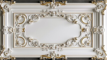 Sticker - Ornate white plaster relief panel with classic design on a white background.