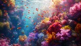 Fototapeta Do akwarium - Enchanting Underwater Realm: Hyperrealistic Coral Reefs and Sea Creatures