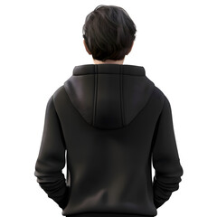 Wall Mural - Back view of young man in black hoodie isolated on white background