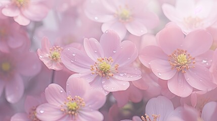 Poster - A whimsical cluster of vibrant pink flowers adorned with delicate water droplets, shimmering like jewels under the sunlight