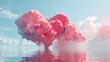 Red heart shaped cloud in the middle of the ocean, love in the air