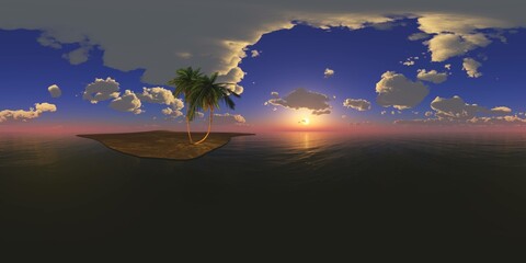 Sticker - Tropical beach with palm trees at sunset. HDRI . equidistant projection. Spherical panorama. panorama 360. environment map, landscape, 3d rendering