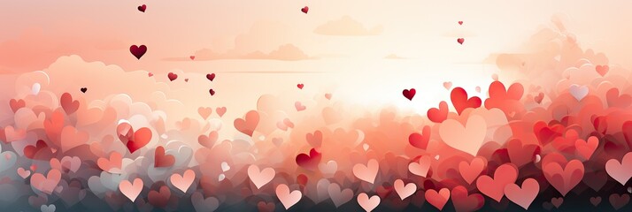 Poster - A large group of hearts of various colors and sizes float gracefully in the air, creating a dreamy and whimsical scene