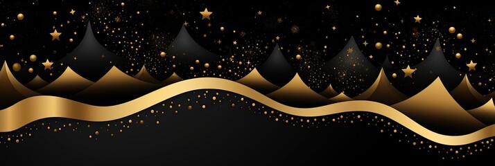 Poster - A stunning Christmas background in rich black and gold hues, adorned with twinkling stars that shimmer and shine, creating a magical and festive atmosphere