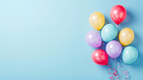 Fototapeta Tęcza - Colorful Balloons Floating on Soft Azure