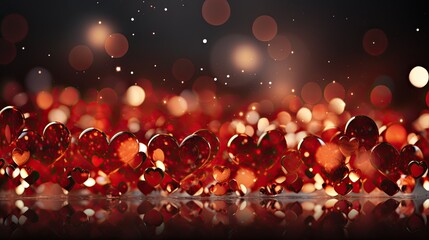Leinwandbilder - vibrant red hearts are arranged neatly on top of a wooden table, creating a warm and loving display