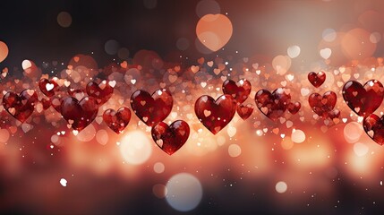 Leinwandbilder - A mesmerizing scene unfolds as a group of red hearts gracefully float in the air, creating a stunning display of love and beauty