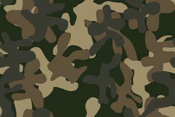 Wall Mural - Camo Brown Grunge. Digital Khaki Camouflage. Dirty Camo Paint. Seamless Brush. Military Vector Camoflage. Beige Fabric Pattern. Hunter Abstract Background. Woodland Army Paint. Vector Beige Texture.