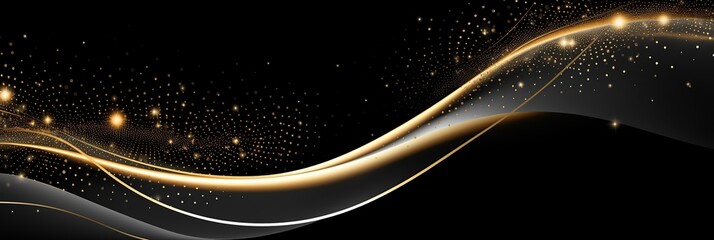 Poster - A mesmerizing black background showcasing elegant gold swirls and stars, creating a celestial and enchanting atmosphere