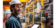 © ADDICTIVE STOCK - Smiling Engineer Using Tablet in Industrial Facility Generative AI image