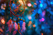A dream catcher made of neon colored cosmic