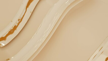 Wall Mural - 3d Abstract peach and golden retro ribbons or lines. Quiet luxury Beige looping animation background.