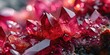 Macro view of pink ruby crystals of a mineral rock. Red crystal banner closeup photography