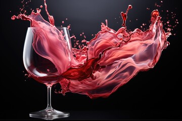 Wall Mural - A glass of wine filled with a splash of vibrant red liquid, creating a mesmerizing display of swirling colors and textures