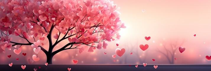 Aufkleber - A vibrant painting of a tall tree with colorful hearts floating in the air around it, creating a whimsical and romantic atmosphere
