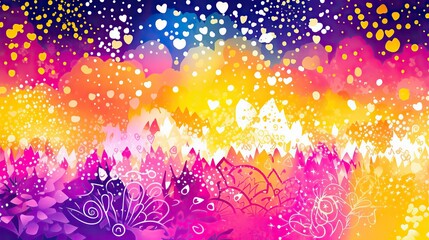 Leinwandbilder - Hearts and flowers in vibrant colors intertwine to create a whimsical and romantic background filled with joy and beauty