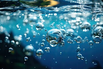 Fototapete - A mesmerizing group of bubbles gracefully floats in the water, creating a delicate and enchanting sight