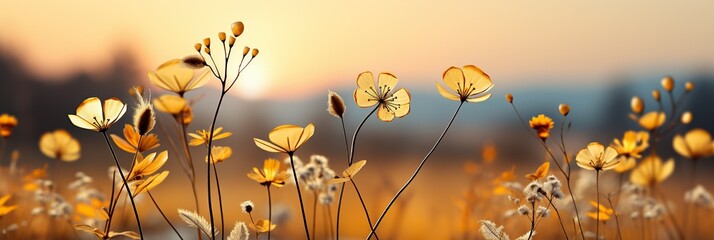 Poster - A colorful assortment of flowers spread across the lush green grass, swaying gently in the breeze and glistening with morning dew