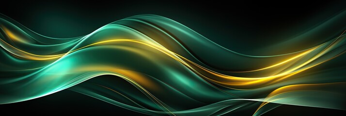 Sticker - Green and yellow wavy lines intertwine dynamically on an abstract background, creating a mesmerizing visual dance of colors