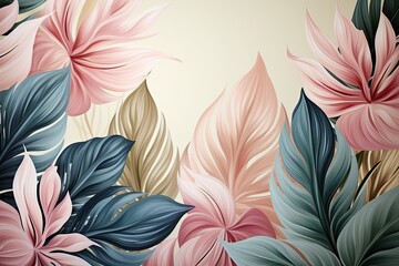 Wall Mural - delicate flowers and lush green leaves adorning a wall, creating a harmonious display of natures beauty