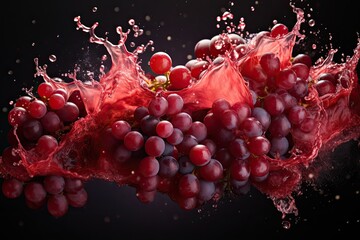 Aufkleber - A bunch of juicy grapes joyfully splash with water, creating a whimsical and playful dance of natures bounty