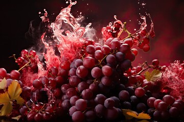 Aufkleber - Juicy grapes adorned with droplets of water, as splash waves create a mesmerizing dance on vibrant clusters of fruit