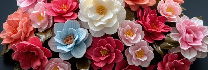 Poster - A vibrant assortment of camellia flowers wallpaper, creating a colorful and whimsical display