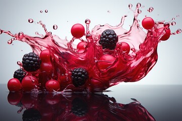 Poster - A vibrant red liquid splashes energetically, surrounded by plump blackberries bursting with juicy flavor