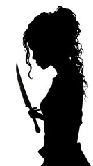 Wall Mural - Black silhouette, tattoo of a girl with a sword on white isolated background. Vector.