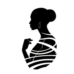 Wall Mural - Black silhouette, tattoo of a woman on light background. Vector.