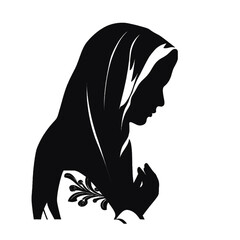 Wall Mural - Black silhouette, tattoo of a woman with her head covered with a scarf on white background. Vector.