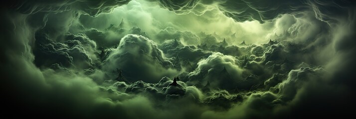 Poster - A mysterious blend of green and black clouds drift across the sky, creating a captivating and otherworldly atmosphere