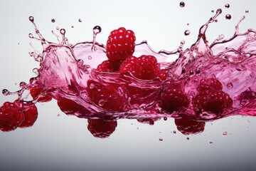 Aufkleber - Raspberries energetically dance as they splash into the crystal-clear water, creating a mesmerizing spectacle of color and movement