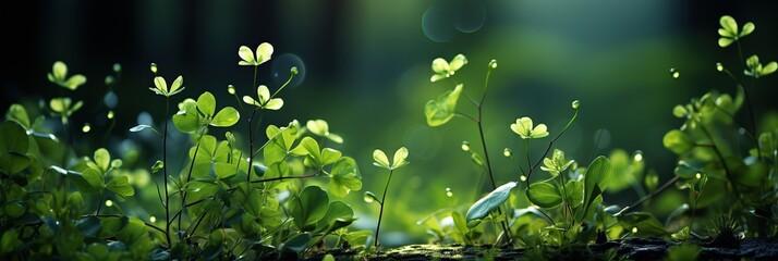 Aufkleber - Vibrant green plants peeking through the lush grass, revealing intricate details and textures on a close-up scale